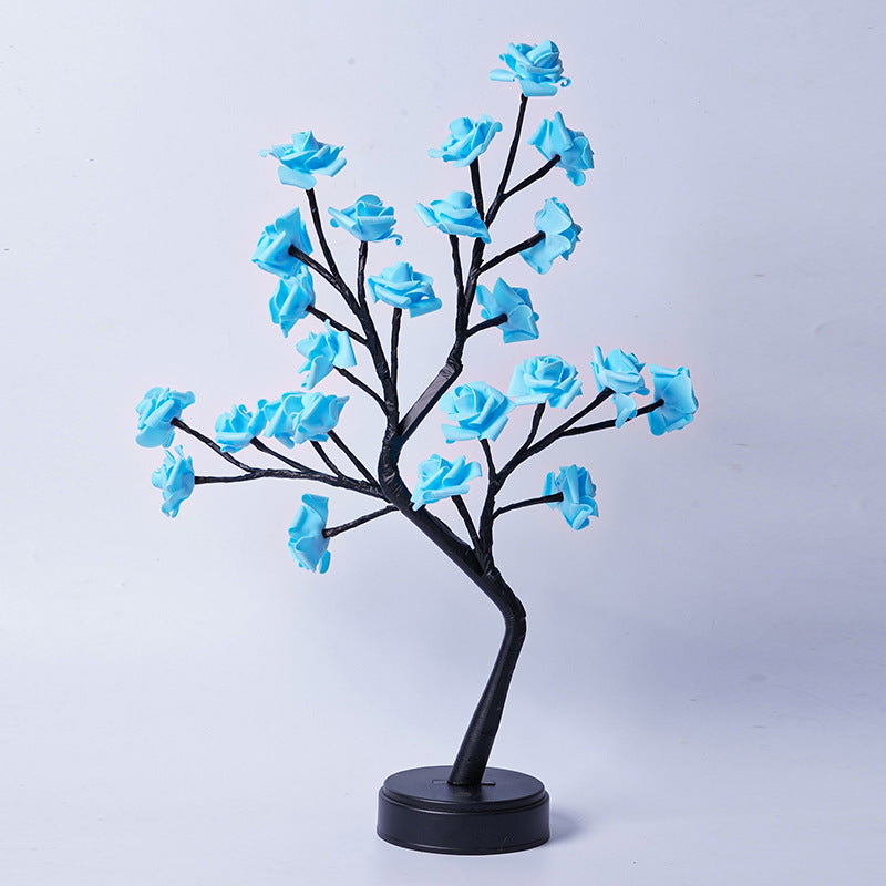 Table Lamp Flower Tree Rose Lamps Fairy Desk Night Lights USB Operated Gifts (Light Blue)