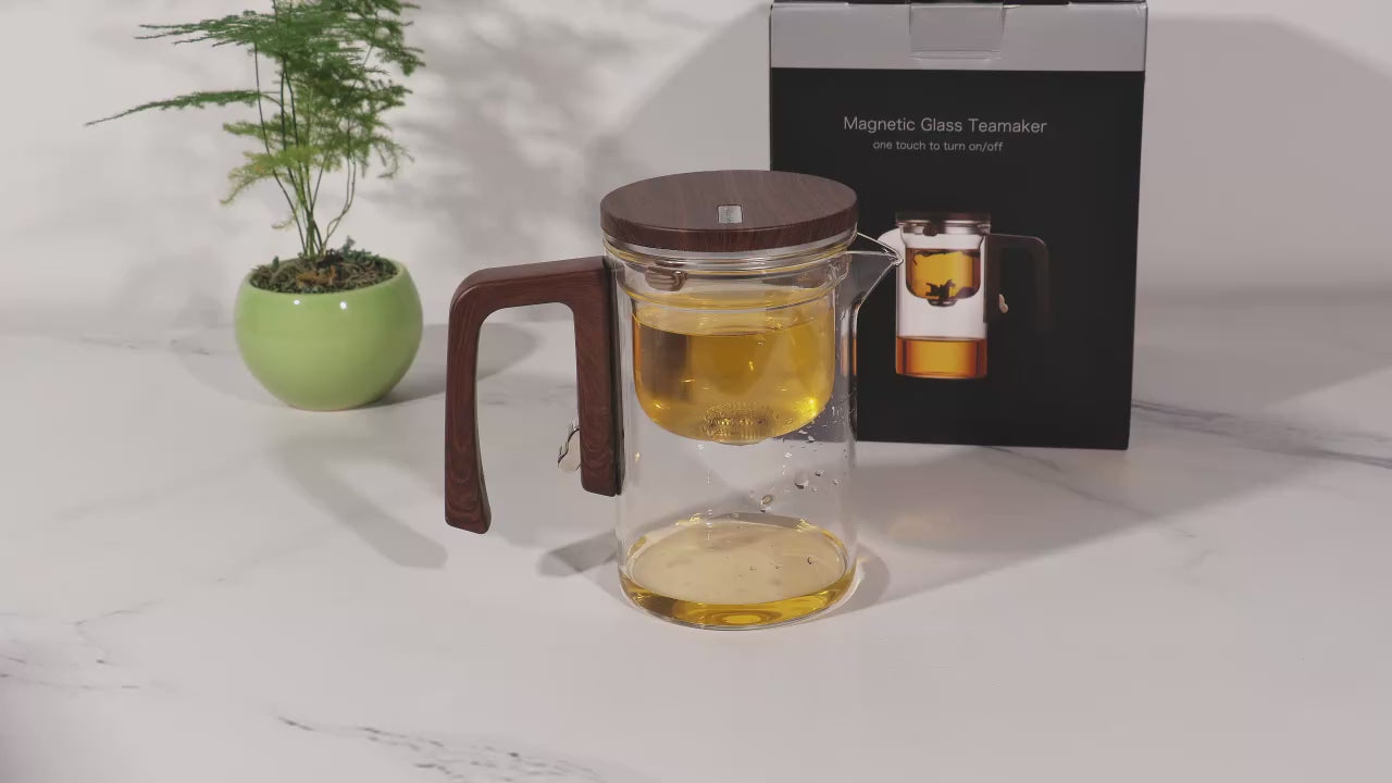 Fashion 520ml Tea Water Separation Wooden Handle Container Versatile Home Decor Soak Glass Tea Kettle Brewing Tea Pot Infuser