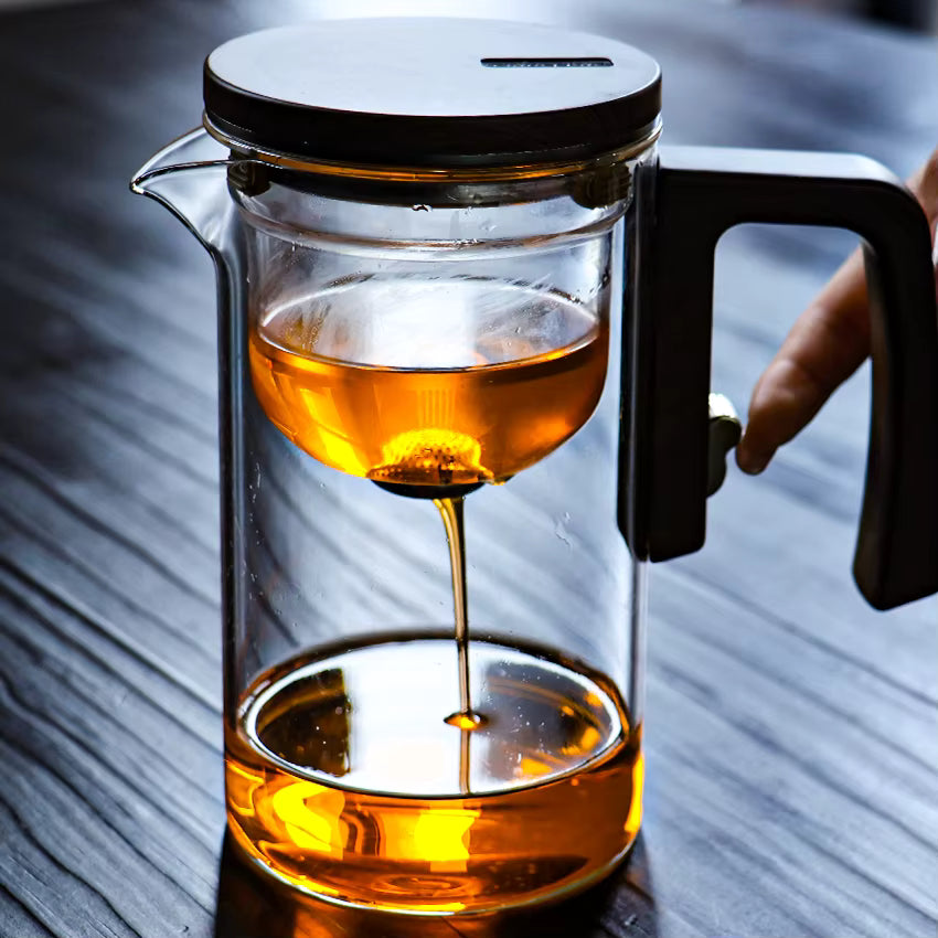 Fashion 520ml Tea Water Separation Wooden Handle Container Versatile Home Decor Soak Glass Tea Kettle Brewing Tea Pot Infuser