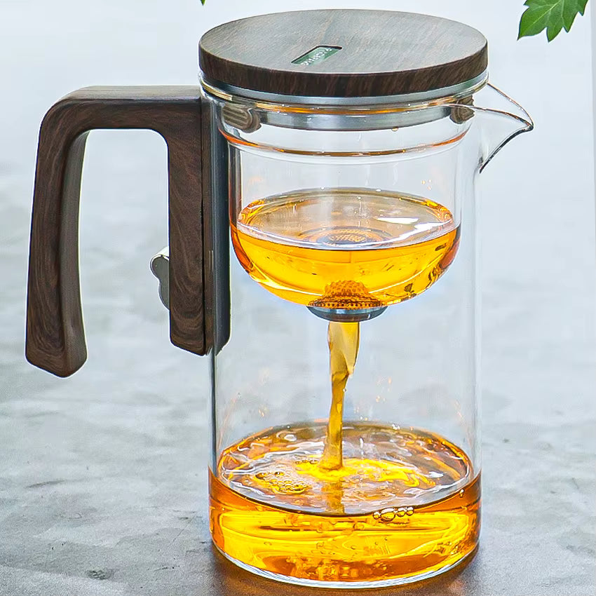 Fashion 520ml Tea Water Separation Wooden Handle Container Versatile Home Decor Soak Glass Tea Kettle Brewing Tea Pot Infuser