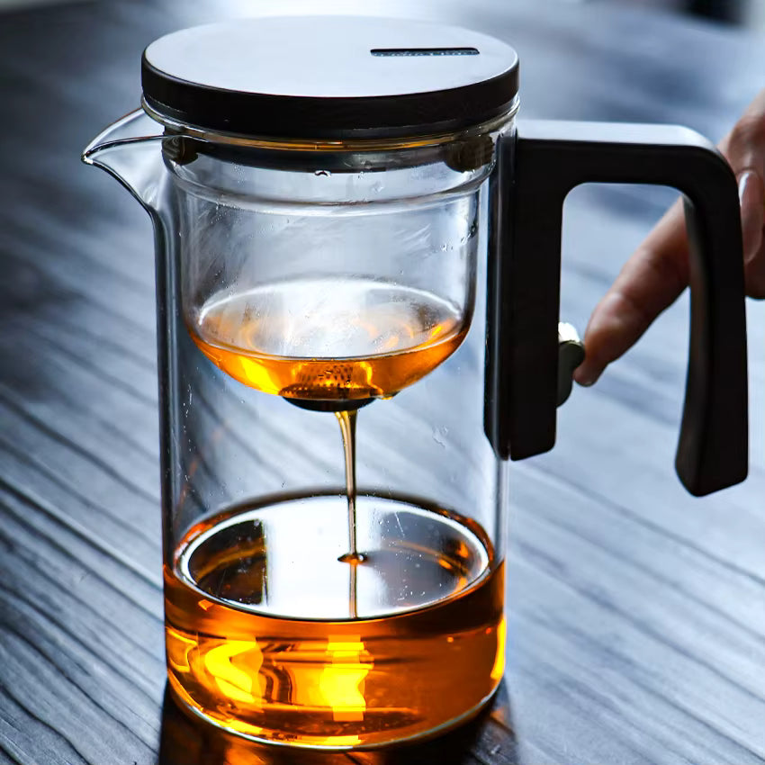 Fashion 520ml Tea Water Separation Wooden Handle Container Versatile Home Decor Soak Glass Tea Kettle Brewing Tea Pot Infuser