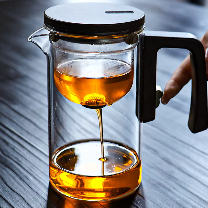 Fashion 520ml Tea Water Separation Wooden Handle Container Versatile Home Decor Soak Glass Tea Kettle Brewing Tea Pot Infuser